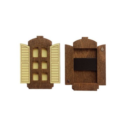 Organizador de agujas de madera - Ventana amarilla