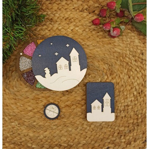 Wooden needle organizer - Winter houses