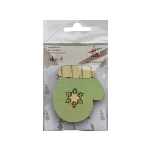 Wooden needle organizer - Green mitten