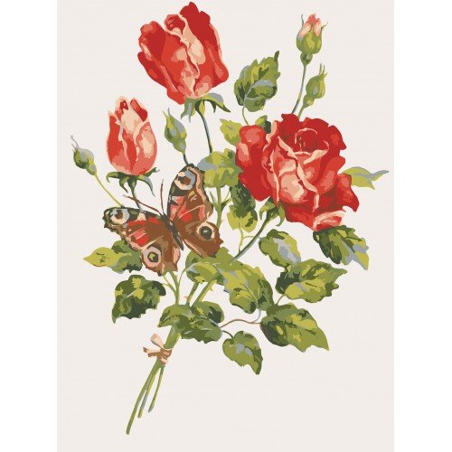 Printed tapestry canvas - Red Roses and Butterfly