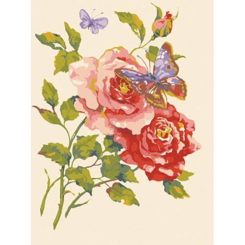 Printed tapestry canvas - Pink Roses with Butterflies
