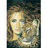 Cañamazo estampado - Cabeza de niña con leopardo