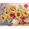 Cañamazo estampado - Amapolas y girasoles