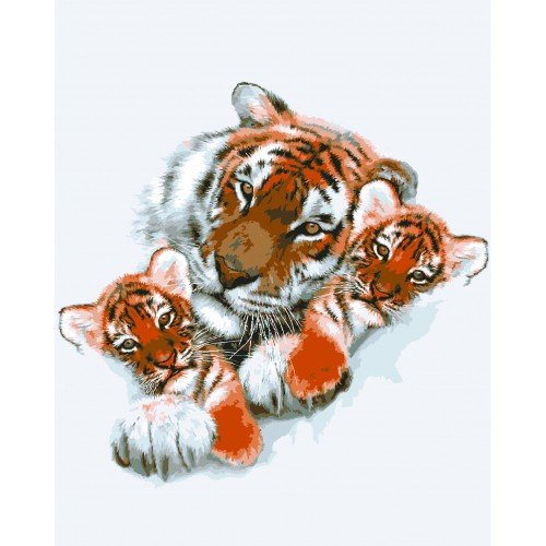 Cañamazo estampado - Retrato de tigre con cachorros