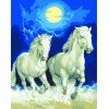 Cañamazo estampado - Caballos blancos a la luz de la luna