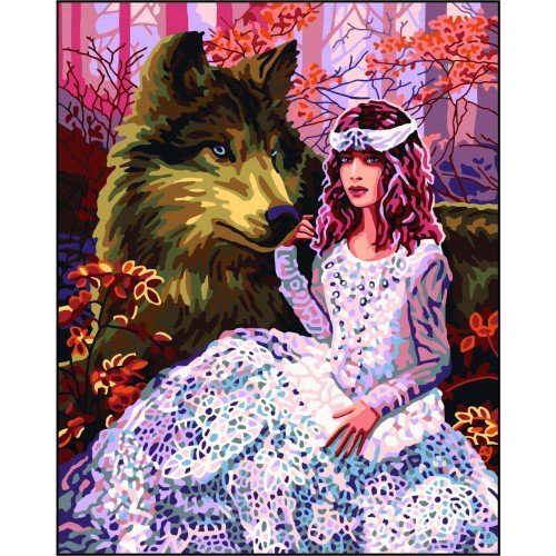 Printed tapestry canvas - Girl with a wolf