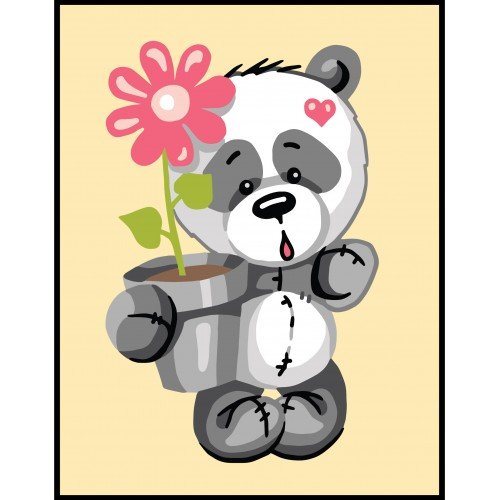 Cañamazo estampado - Panda enamorado