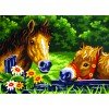 Cañamazo estampado - Ponis en la valla