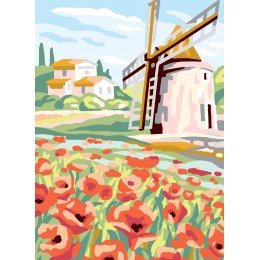 Printed tapestry canvas - Windmill and poppies