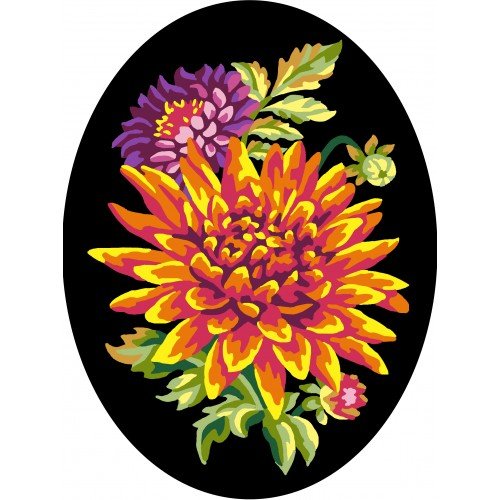 Printed tapestry canvas - Flowers with black Backround