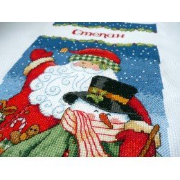 Dimensions - Calcetín de Navidad con Papá Noel y muñeco de nieve