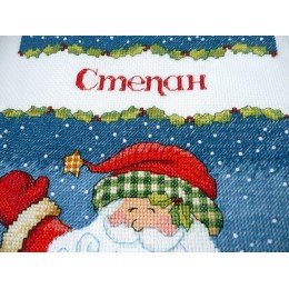 Dimensions - Calcetín de Navidad con Papá Noel y muñeco de nieve