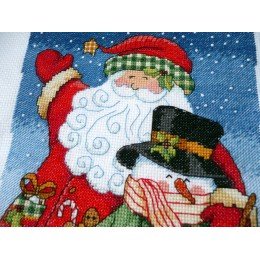 Dimensions - Calcetín de Navidad con Papá Noel y muñeco de nieve