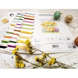 LetiStitch - Three Chicks with Daffodils and Egg