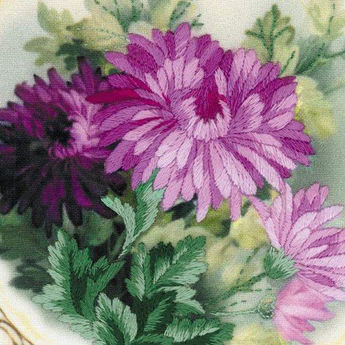 Riolis - Plate with Chrysanthemums. Satin Stitch