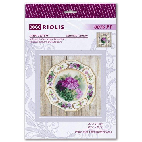 Riolis - Plate with Chrysanthemums. Satin Stitch