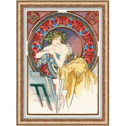 Riolis - Girl with Easel after A. Mucha's Artwork